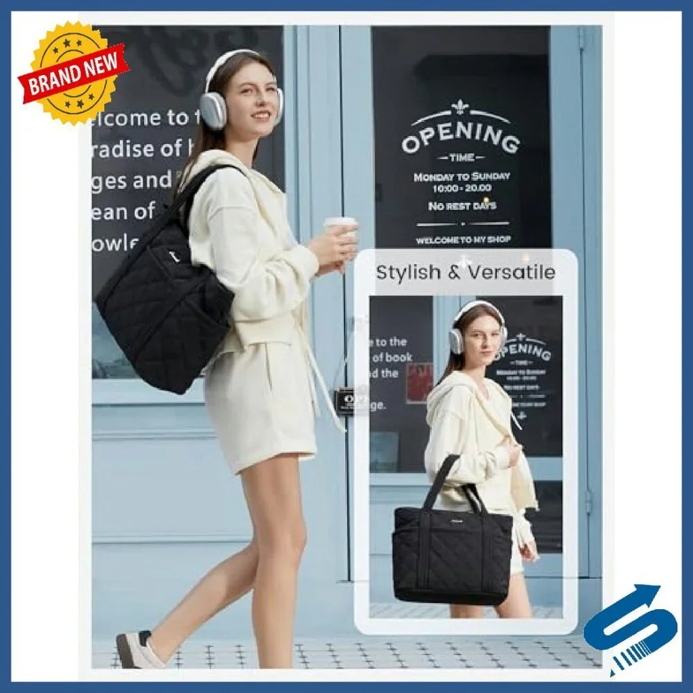 Quilted Puffer Tote Bag with 11 Pockets for Work Travel Laptop